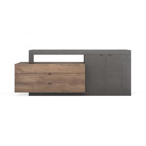 Buffet 2 portes et 3 tiroirs collection DOMI. Coloris gris anthracite chêne foncé, idéal dans un salon design