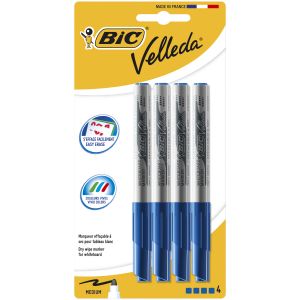 Bic Velleda 1741 Medium Feutre Effaçable à Sec Blister de 4 Bleu