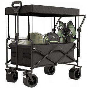 Avalo Wagon Avec Toit XL - Pliable - Jusqu'&agrave; 110KG - 97x60x105 CM - 120L - Roues 360&ordm; - Noir