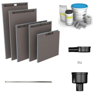 Wedi Receveur à carreler avec barette de finition inox Fundo Riolito Neo, écoulement et kit d étanchéité, 120 x 80, ecoulement vertical