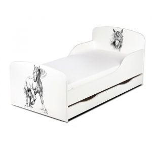 Leomark Lit d'Enfant Toddler couleur blanc avec rangement + matelas Cheval