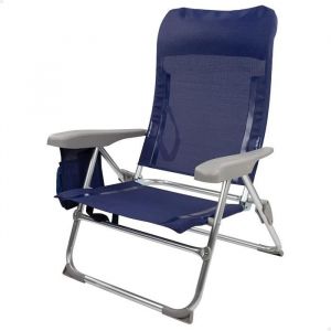 Chaise Pliante de Plage - Aktive - Bleu - Aluminium - Multi-positions - Poche Latérale