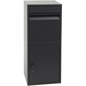 Décoshop26 Boîte à colis paquet boîte aux lettres sur pieds 102x41x38 cm en acier inoxydable anthracite galvanisé 040001374