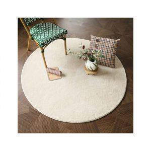 D&eacute;coweb Tapis rond doux poils longs - Touch beige clair - Galon blanc coton - &Oslash; 250 cm