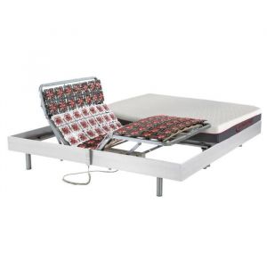 Lit &eacute;lectrique relaxation tout plots matelas m&eacute;moire de forme ATRIDE de DREAMEA moteurs OKIN blanc 2 x 80 x 200 cm