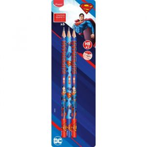 Maped 6 Crayons Graphite HB2 SUPERMAN - Crayon à Papier - Forme Triangulaire Ergonomique - Pack de 6 Crayons Papier