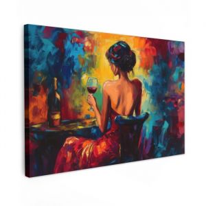 TABLEAU SUR TOILE Vin - Femme - Atmosph&eacute;rique - Color&eacute; Decoration Murale Peinture Salon 120x80 cm