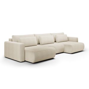 Canapé u 4 places convertible coffre Evy Beige
