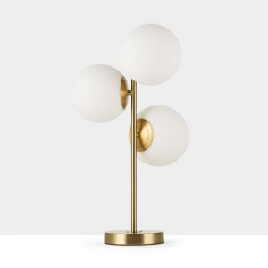 Lampe de Table en Métal Doré avec Trois Boules en Verre Blanc KAVALA - 3*E27 Ø15cm