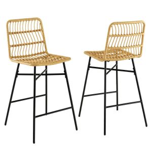 Lot de 2 tabourets de bar en rotin - Hauteur d'assise 69 cm - Tabourets de bar &agrave; hauteur de comptoir - Design moderne et naturel - 49 x 56 x 104 cm
