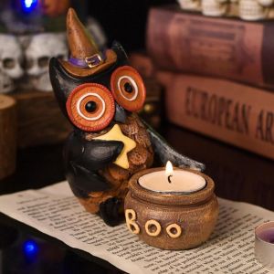 Bougeoir gothique en forme de hibou, Décorations de Hibou d'halloween pour fête, cheminée, Maison, Jardin