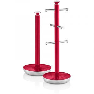 Swan Retro Set Porte-Papier de Cuisine + Porte-Tasses pour 6 Tasses, Acier, SWKA1054RN,, Rouge