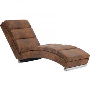 Décoshop26 Méridienne chaise longue canapé pour intérieur en pvc aspect daim marron DEC026201