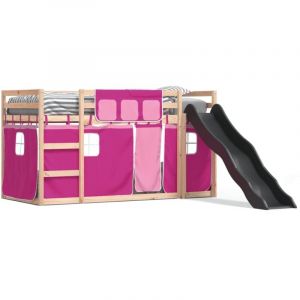 VidaXL Lit superposé avec toboggan et rideaux rose 90x200 cm, lit, cadre de lit, lit superposé bas, meuble de chambre à coucher, lit superposé double