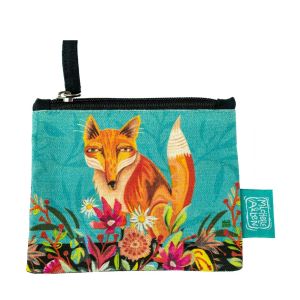 Enesco Porte monnaie en coton décoré Allen - Renard - Turquoise - Hauteur 11 cm - Largeur 14 cm