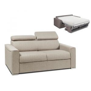 Canapé 2 places convertible express en tissu beige - couchage 120 cm - Matelas 22 cm avec mémoire de forme VIZIR