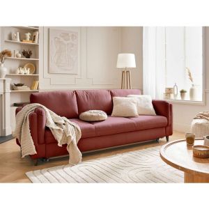 Canapé droit convertible 3 places en velours rose