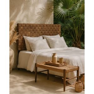Uniqka - Nest - Tête de lit tressée en jacinthe d'eau et acajou