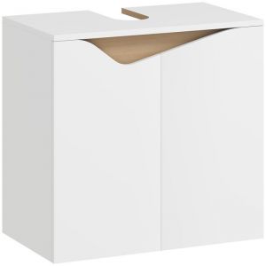 Homcom Meuble sous lavabo - 2 portes &agrave; fermeture douce - panneau de particules et MDF - 60 x 35 x 57,9 cm - blanc et bois naturel