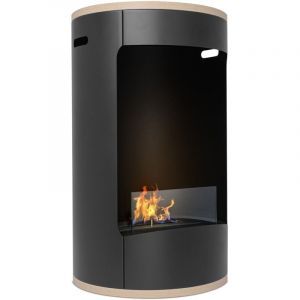 Ottaviano - Chemin&eacute;e au bio&eacute;thanol de sol avec double &eacute;tag&egrave;re en bois m&eacute;lamin&eacute;, &oslash; 40xH67,5 cm couleur noir