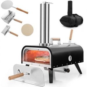 Costway - Four à Pizza Extérieur Portable en Acier Inoxydable avec Pierre à Pizza de 30 cm, Poêle à Pizza à Granulés de Bois à 3Couches avec