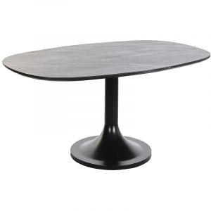Pegane Table basse ovale en marbre noir et métal - Longueur 120 x Profondeur 70 x Hauteur 39 cm -