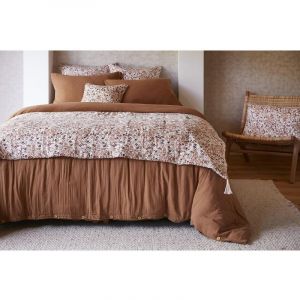 Bout de lit 90 x 200 cm double gaze de coton imprim&eacute;e capucine Naturel