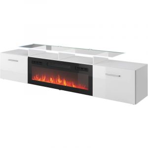 Bim Furniture - Meuble rtv rova ef 190cm + chemin&eacute;e &eacute;lectrique blanc brillant