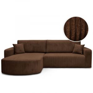 Loungitude Canap&eacute; KIARA d'angle r&eacute;versible convertible 4 places en velours c&ocirc;tel&eacute; - Marron