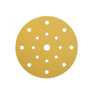 Mirka Gold Papier abrasif universel &Oslash; 150mm Velcro 17 trous / grain P120, 100 pces / Pour poncer le pl&acirc;tre, le mastic, les panneaux de particules, le bois, la peinture