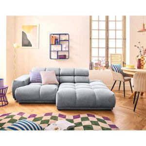 Canap&eacute; d'angle droit 3 places en tissu textur&eacute; gris