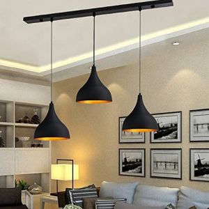Industrielle Lampe à Suspension Triple Noire – Lustre Vintage E27 Ø26 cm pour Salon, Chambre ou Salle à Manger