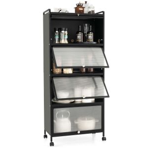 Coast Armoire de cuisine - à roulettes - 5 étages - avec portes PC pliantes - Noir
