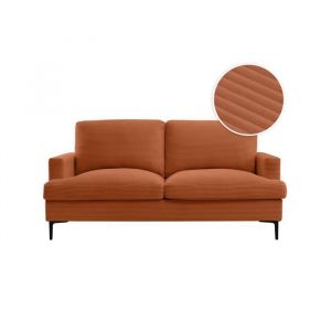 Loungitude Canap&eacute; droit 3 places TALMA en velours c&ocirc;tel&eacute; terracotta pieds noirs