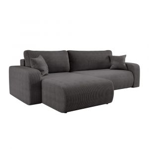 Loungitude Canapé d'angle max réversible et convertible en velours côtelé - Gris