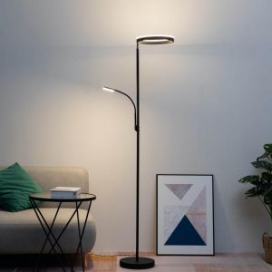 Image de Kosilum Lampadaire noir double éclairage LED - Pancho