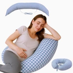 Mobiclinic, Coussin Allaitement et Grossesse, 3 en 1, Sangles Réglables, 180 cm, Multifonction, Aura, Amovible et Lavable, Multi-Position, Coton et Polyester, Vichy Print