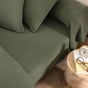 Terre de Nuit Drap housse 180x200 gaze de coton kaki noa - noa
