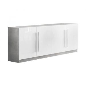 Altobuy - clark - Buffet 4 Portes Moderne Laqué Blanc et Marbre Poignées en Métal