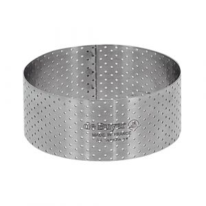 De Buyer Cercle à tarte rond VALHORNA en inox perforé - 5,5 x 3,5 cm - Fabriqué en France, Technologie AIR SYSTEM, Micro-Perforations pour Cuisson Rapide et Homogène pour Résultats Croustillants