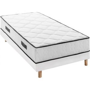 Ensemble matelas sommier 90 x 190 cm Hauteur 27 cm - ressorts ensachés - 7 zones - réversible - fabriqué en Belgique - DEKO DREAM