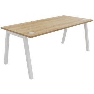 Bureau droit Burocolor A avec obturateurs - L.180 x P.80 cm - Plateau Chêne Nebraska - Pieds Blanc