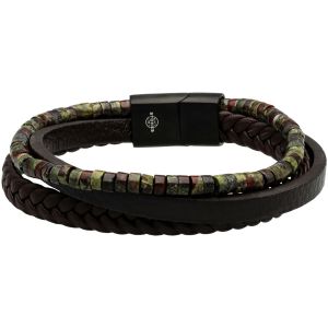 Bracelet Cuir Marron Lisse Et Tressé Avec Perle De Heishi Jaspe Dragon