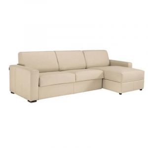 Image de INSIDE Canapé d'angle DREAMER convertible RAPIDO 120cm, CUIR VACHETTE beige, COUCHAGE QUOTIDIEN.