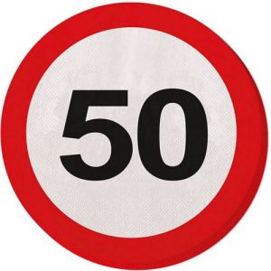 Folat Serviettes 50 ans 33 cm papier rouge/blanc/noir 20 pièces