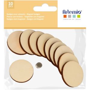 Artémio Badges en bois aimantés - 4,5 cm - 10 pcs