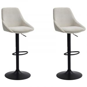 Lot de 2 tabourets de bar en velours côtelé et métal noir - Hauteur réglable - Crème - masurie