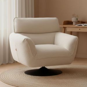 Fauteuil pivotant moderne avec dossier réglable Ghislain Velours côtelé Crème