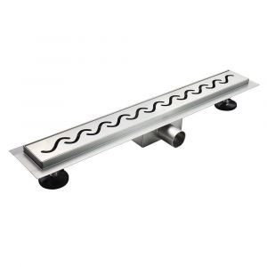 VAGO Caniveau de douche motif en vague L.80 cm acier inoxydable, siphon anti-odeurs &agrave; d&eacute;bit &eacute;lev&eacute;