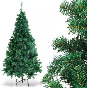 Sapin de Noel Artificiel avec Socle en Fer Branches Touffues Feuilles en PVC Decoration de Noel 4 Tailles Vert 240